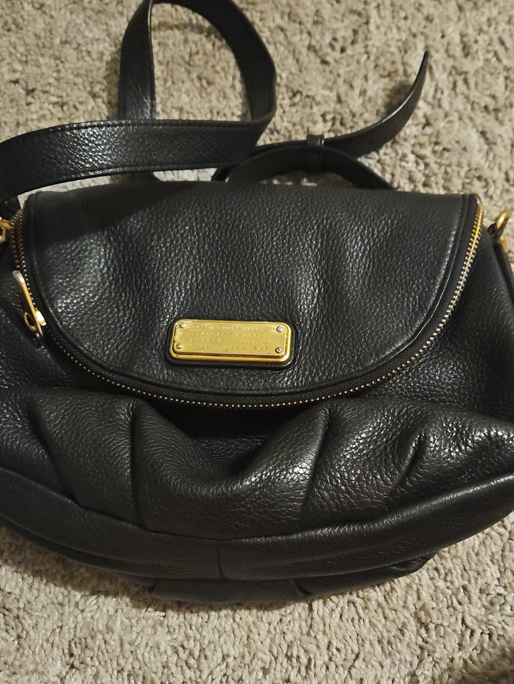 Marc by Marc Jacobs Black Leather Small Backpack with Gold Plaque
